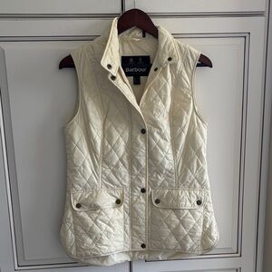Barbour Otterburn Gilet Quilted Puffer Vest Full Zip Snap Cream Womens Size 6
